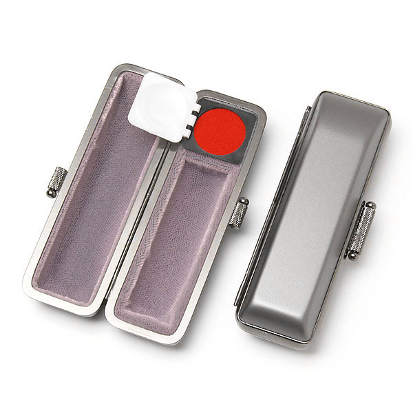 チタン調の印鑑ケース|朱肉付き|即日出荷可|印鑑本舗